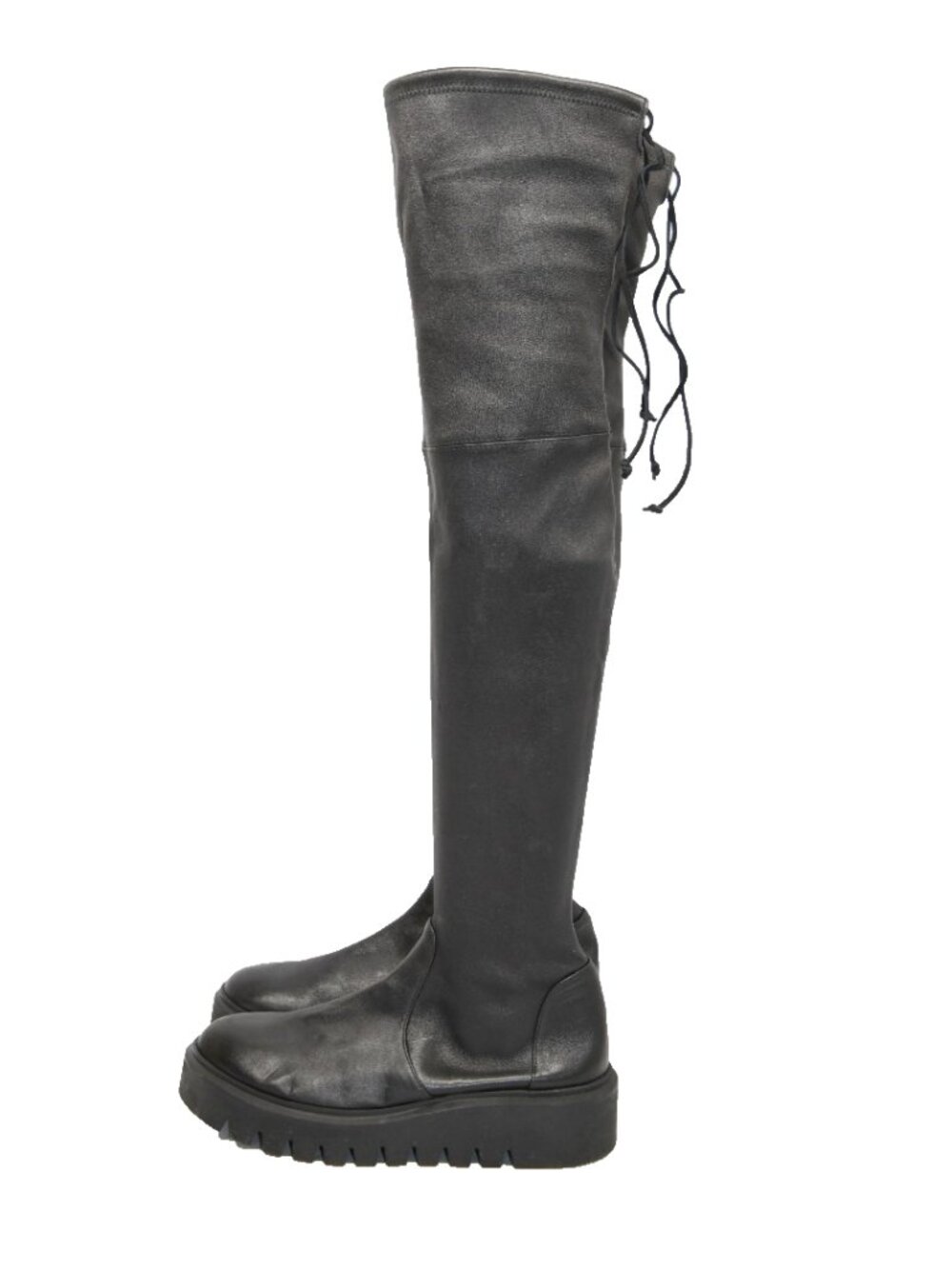 $1000 Stuart Weitzman Chalet City Lug Sole OTK Boot BLACK LEATHER 8.5 B (PD18)